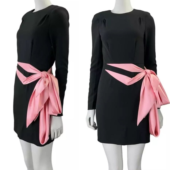 RONNY Kobo Freya Pink Bow Long Sleeve Retro 80’s Style Cocktail Mini Medium NEW - Picture 2 of 14